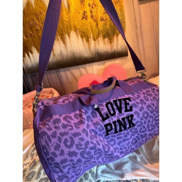 Victorias secret  pINK purple leopard canvas vintage y2k duffle bag fashion - Picture 4 of 8